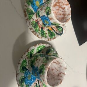 Floral Ceramic Cup and Saucer Set - Multicolor